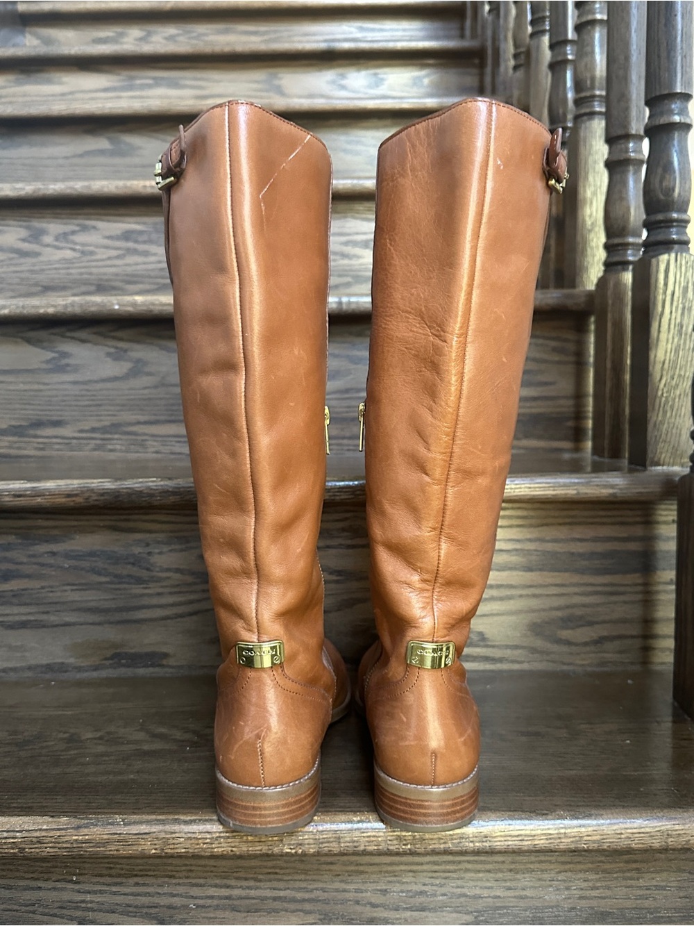 COACH Mirriam Tall Leather Riding Boots Saddle Cognac Brown Women's Size 7.5B - Picture 8 of 15